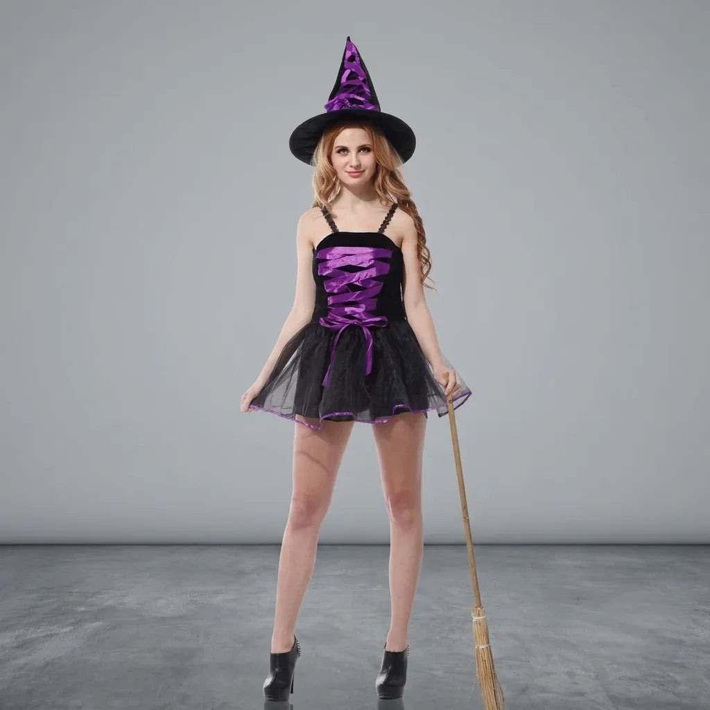 Robe de Sorcière Sexy Violet et Noir Unique