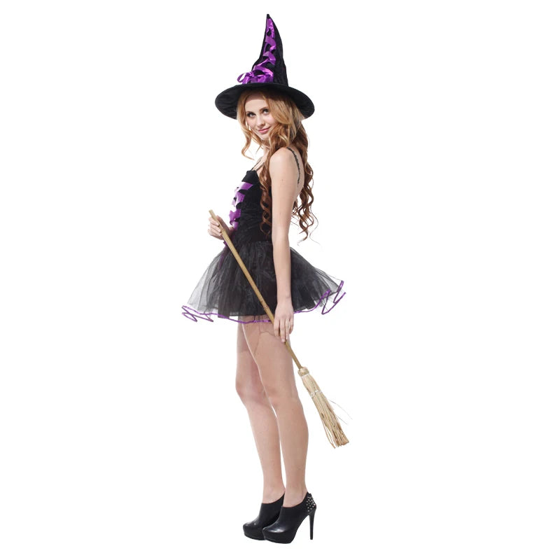 Robe de Sorcière Sexy Violet et Noir côté