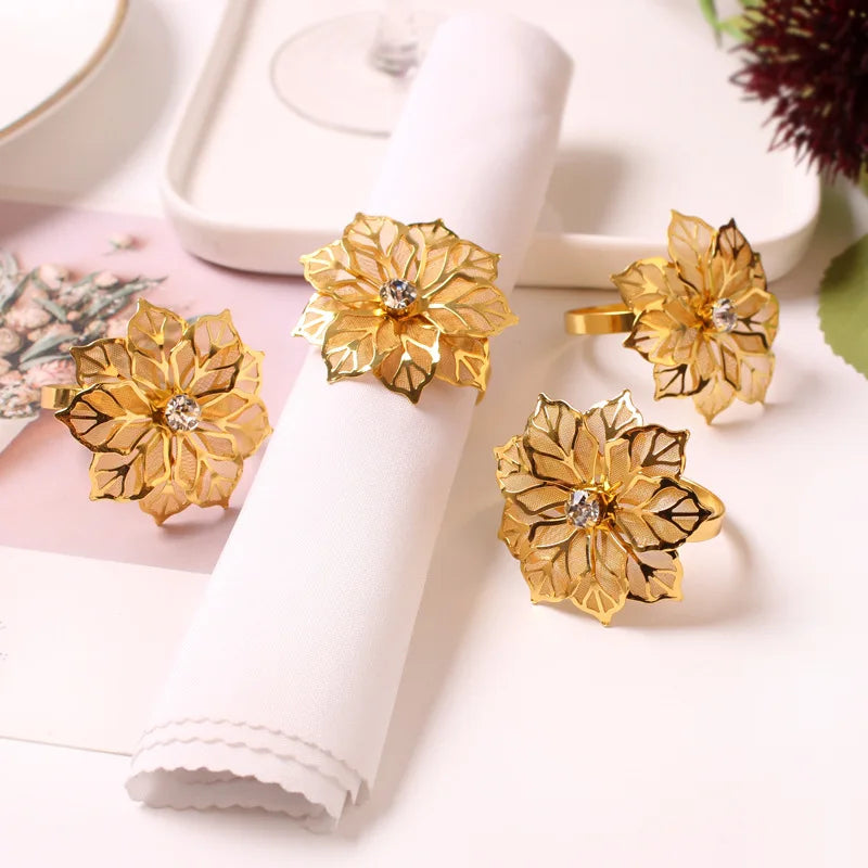 Rond de Serviette Fleur Doré Mariage Romantique