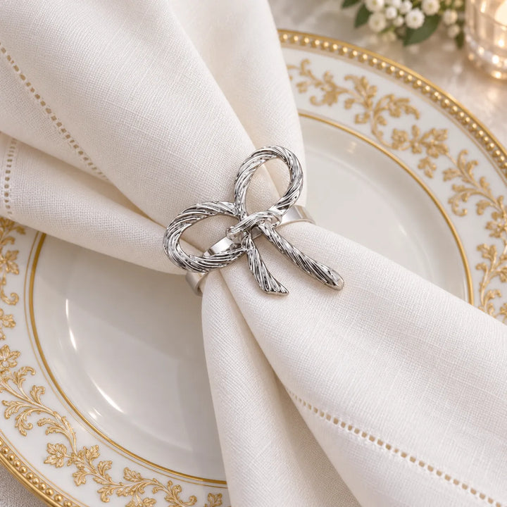 Rond de Serviette Mariage Nœud Argenté raffiné