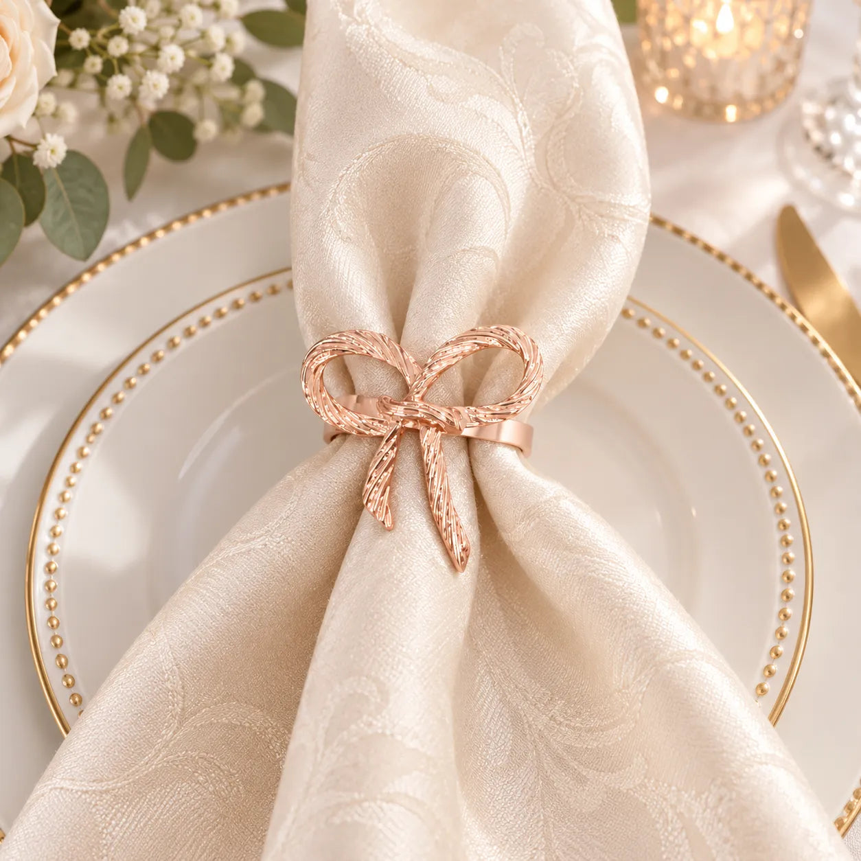 Rond de Serviette Mariage Nœud Rose Gold raffiné