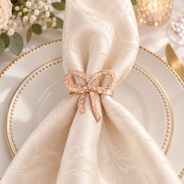 Rond de Serviette Mariage Nœud Rose Gold raffiné