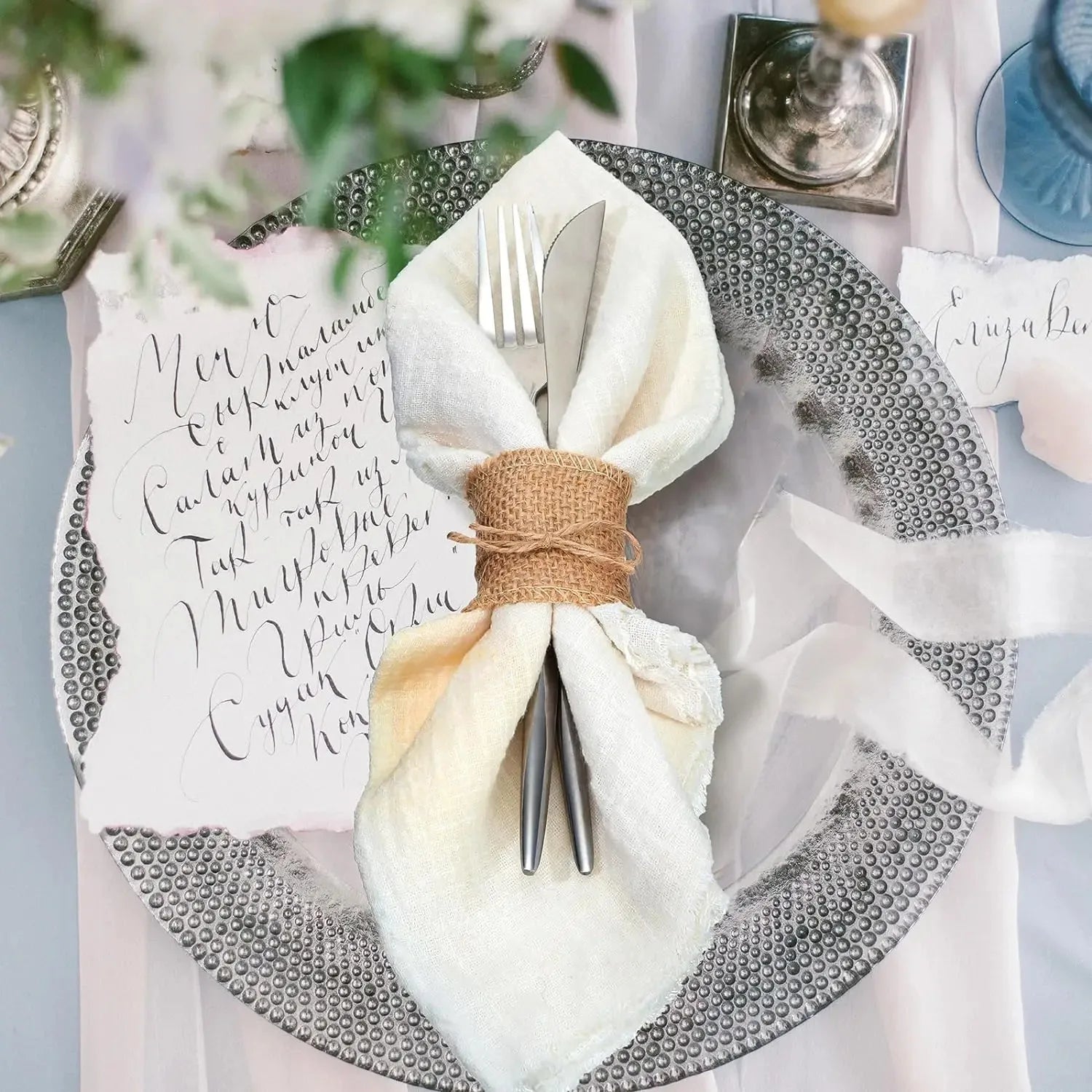 Rond de Serviette Mariage Toile de Jute Chic