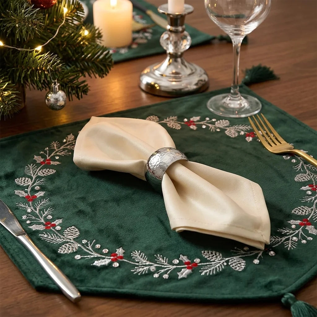 Rond de Serviette Noël Chic Argenté Texturé1