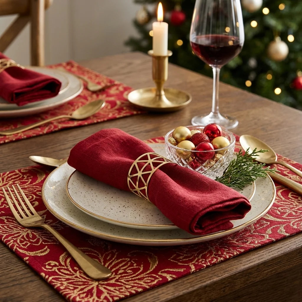 Rond de Serviette Noël Géométrique Or Métal 
