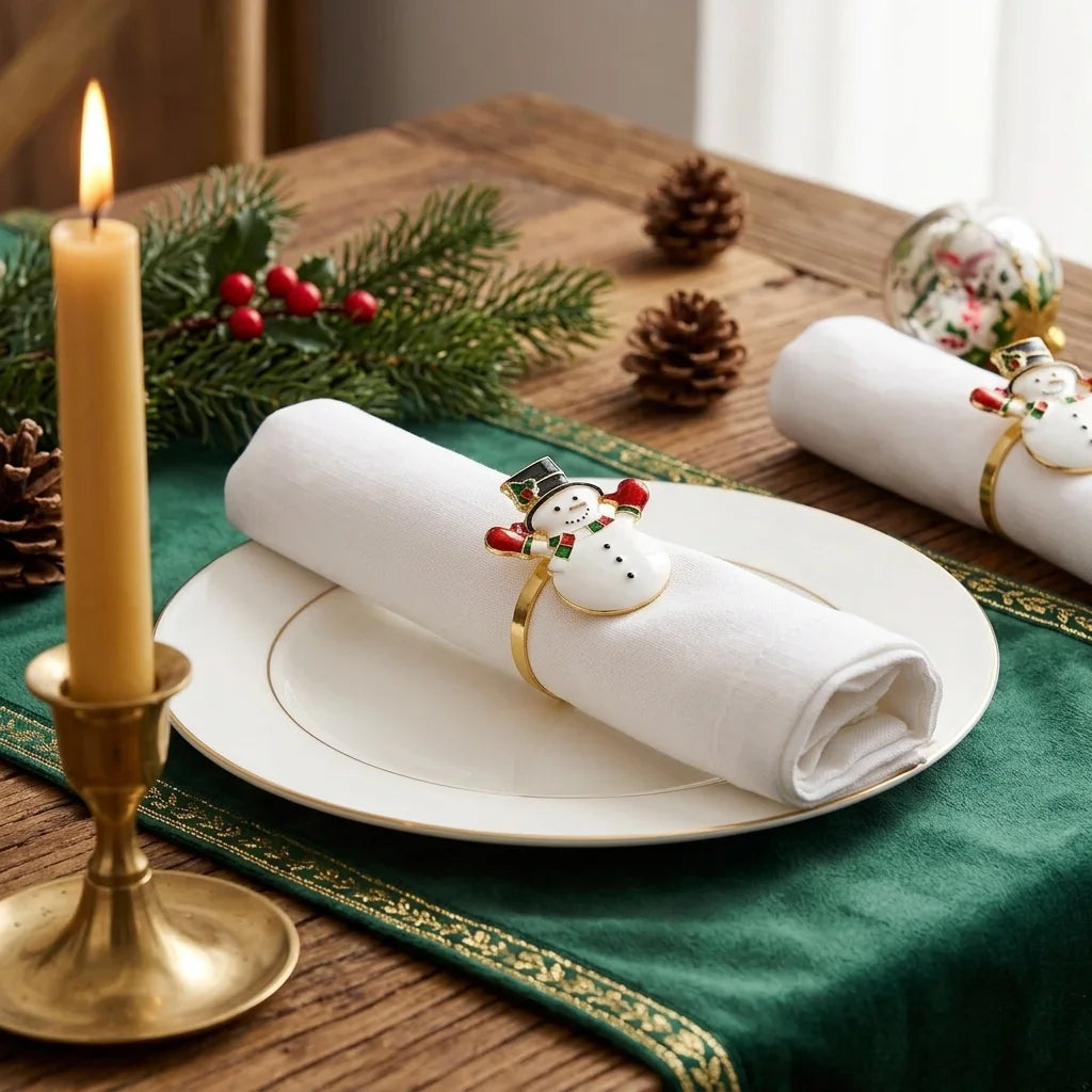 Rond de Serviette de Noël Bonhomme de Neige Métal 