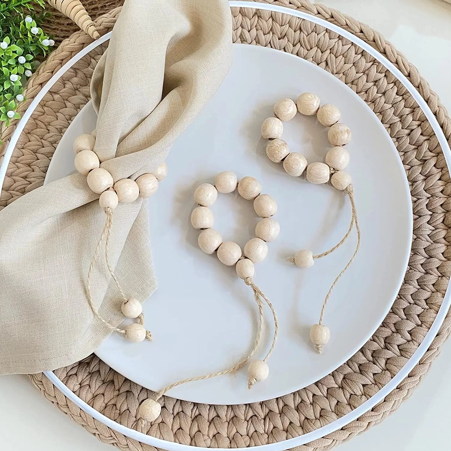 Rond de Serviette en Perles en Bois Unique