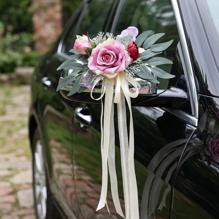 Rose à Feuillages pour Voiture Mariage Luxuriant