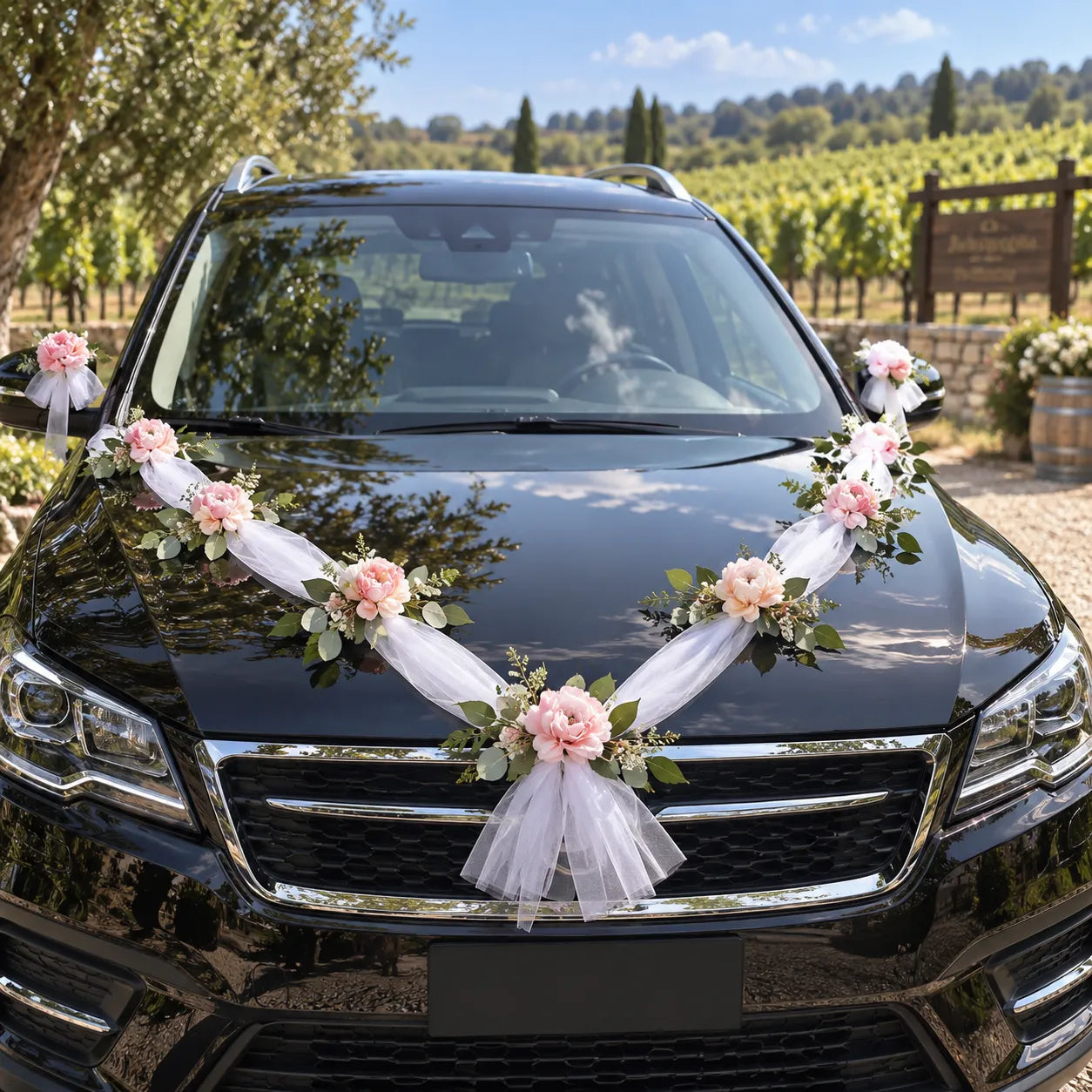 Ruban Déco Voiture Mariage à Fleurs Roses Minimaliste