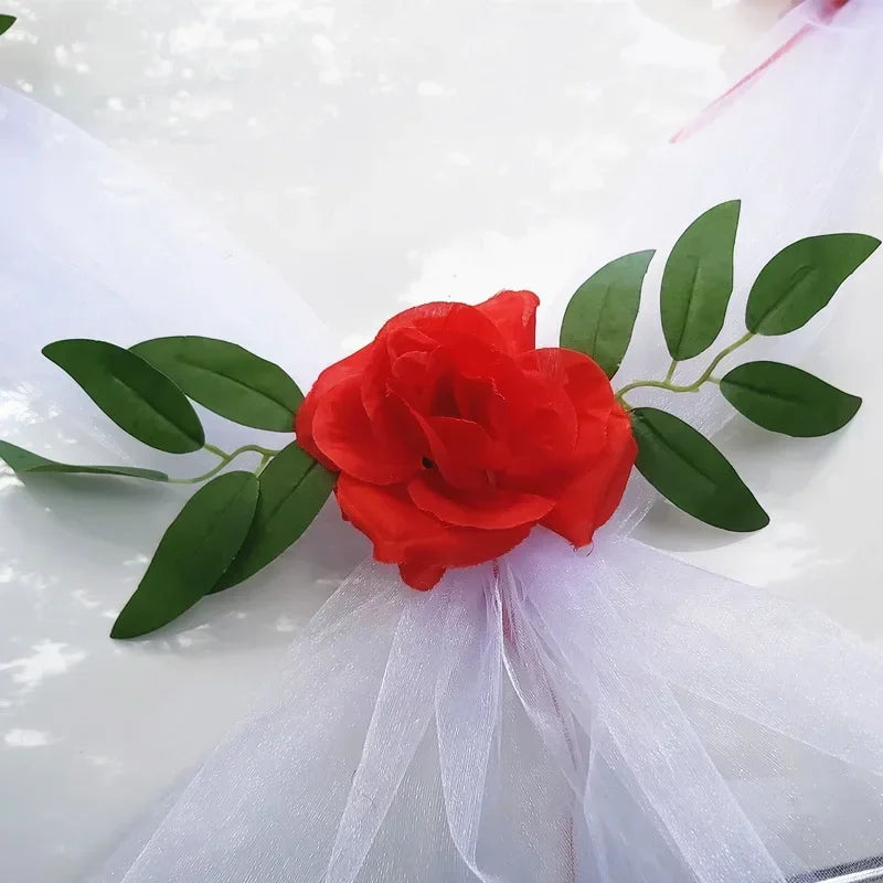 Ruban à Fleurs Rouge Décoratif Voiture Mariage Romantique
