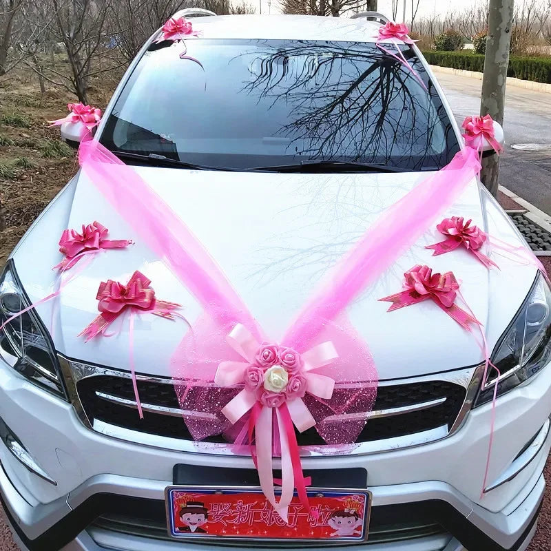 Ruban à Nœud Fleuri Rose Voiture Mariage Elégant