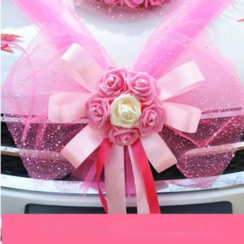 Ruban à Nœud Fleuri Rose Voiture Mariage Unique