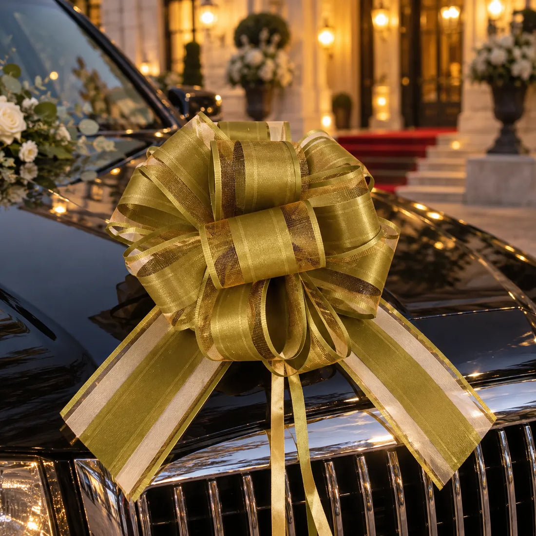 Ruban de Nœud Doré Voiture Mariage Elégant