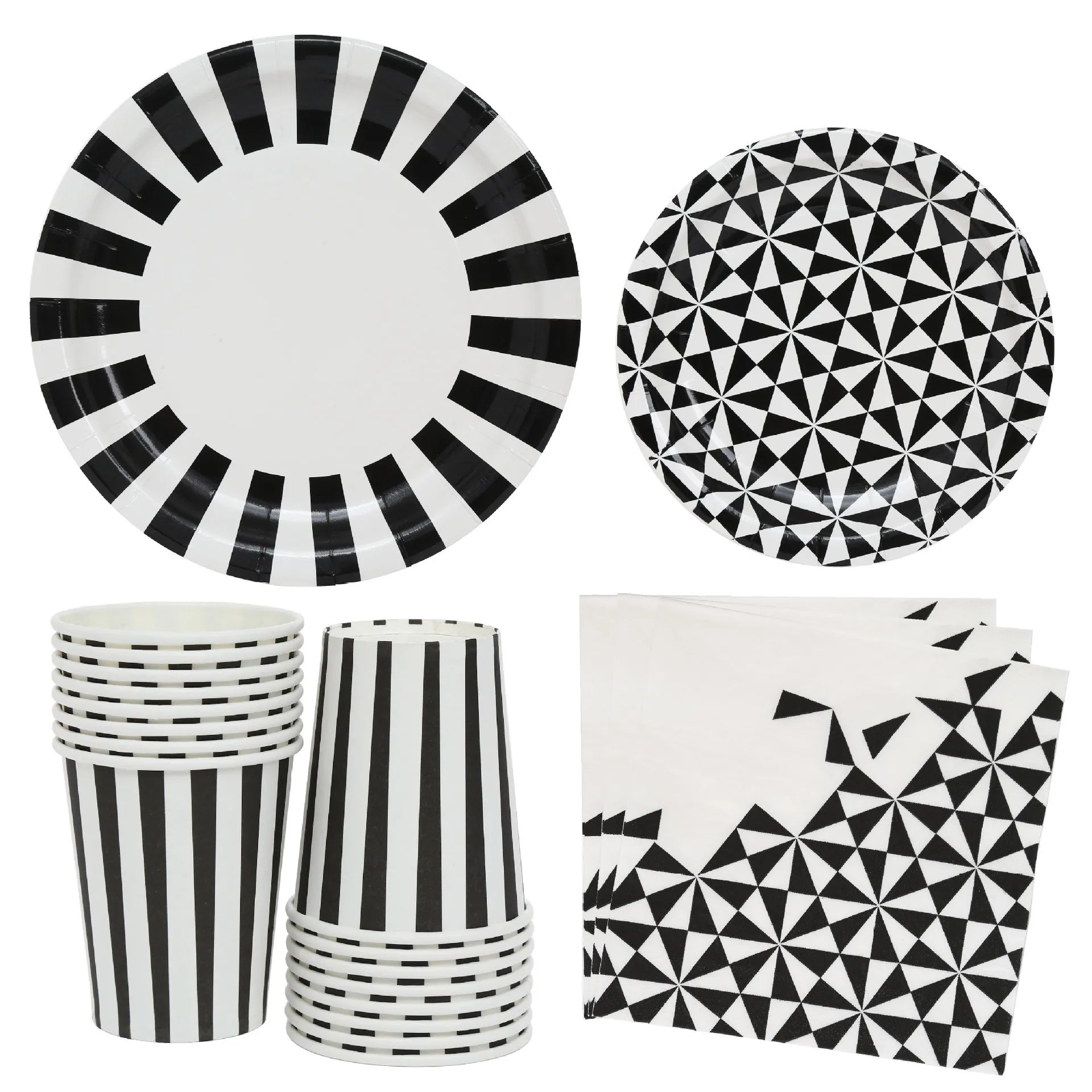 Kit Vaisselle Noir et Blanc Géométrique