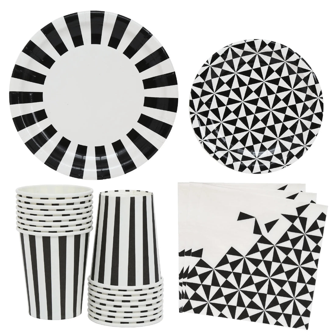 Kit Vaisselle Noir et Blanc Géométrique