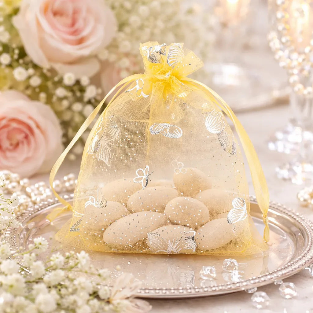Sac Cordon à Dragées Mariage Motif Papillons