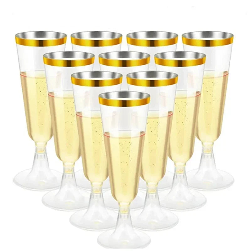 Verre a Champagne Jetable à Bordure dorée 