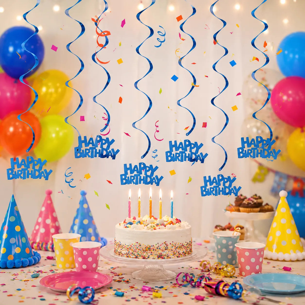 Serpentins Décoratifs Anniversaire Bleus