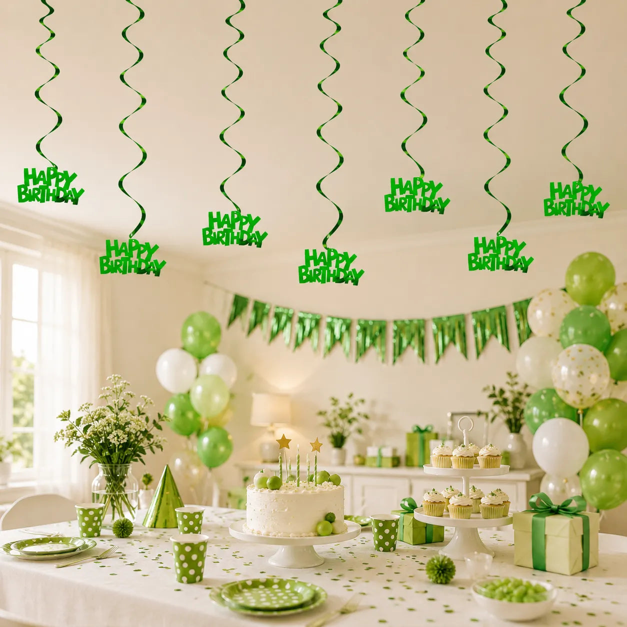 Serpentins Suspendus Verts Anniversaire