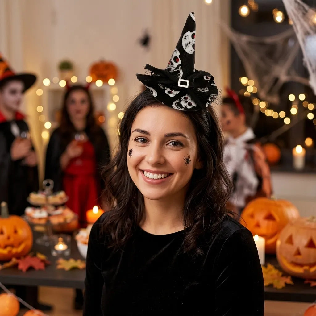 Serre-tête Chapeau Sorcière Noire et Blanc Chic