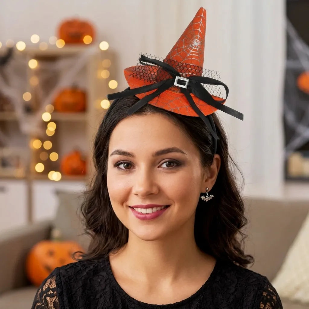 Serre-tête Chapeau Sorcière Orange Unique