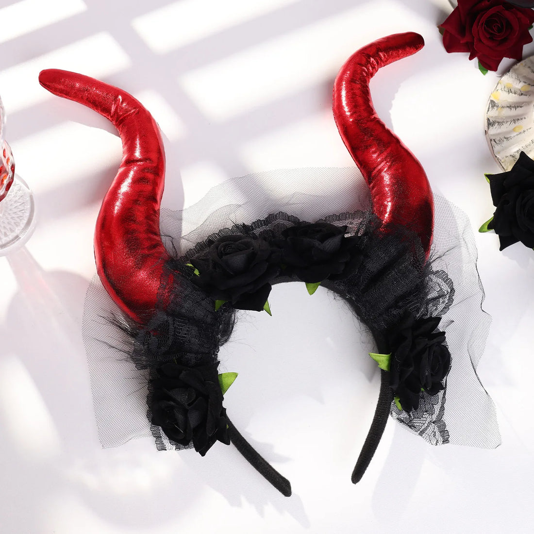 Serre-tête Diable à Fleurs Noires Affirmé
