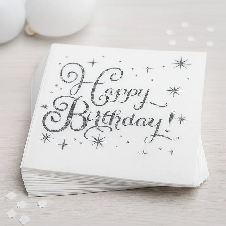 Serviette Anniversaire Blanc Argenté 1