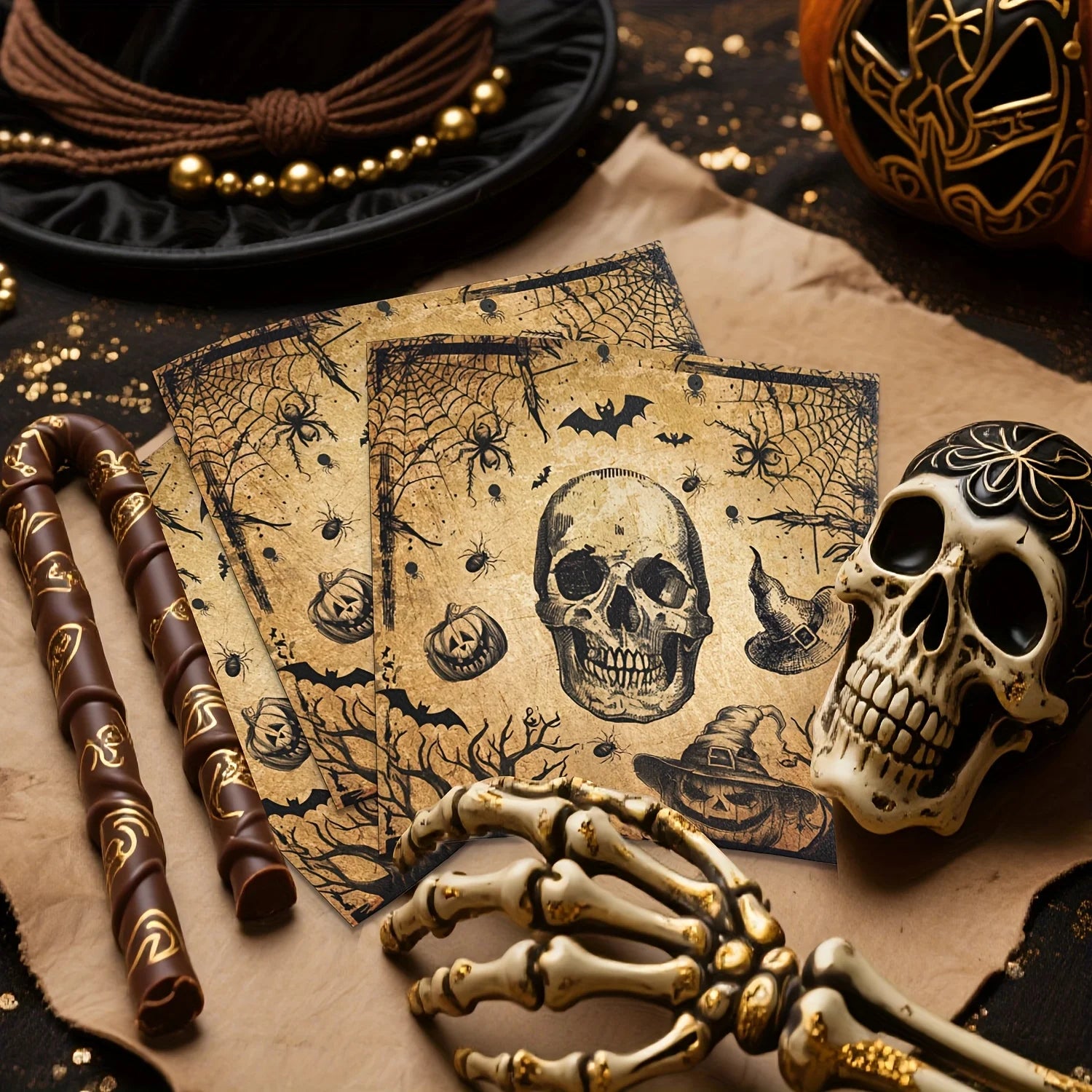 Serviette Crâne Halloween Vintage Chic