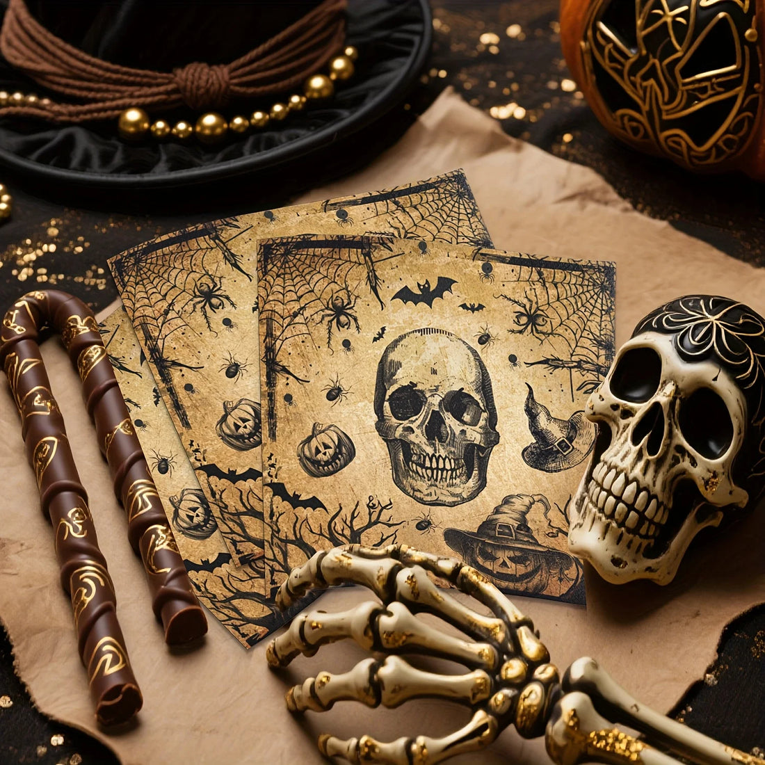 Serviette Crâne Halloween Vintage Chic