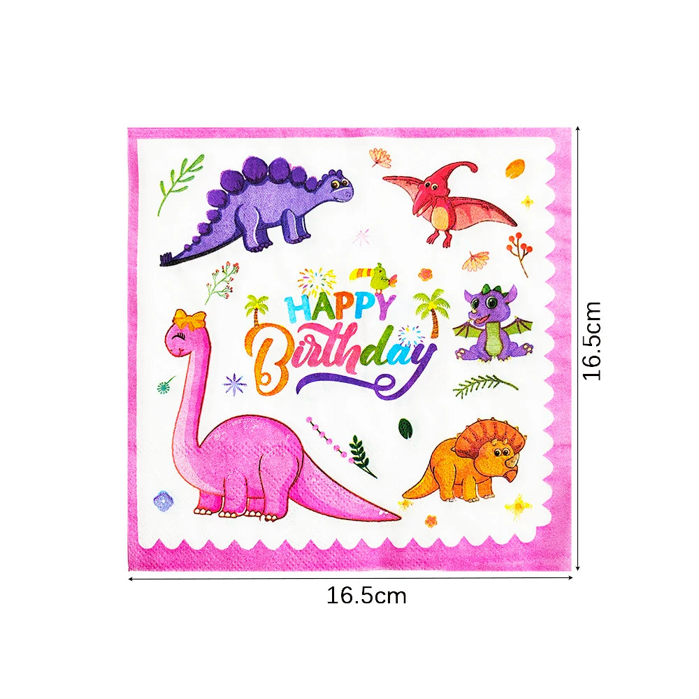 Serviette Dinosaure Rose 