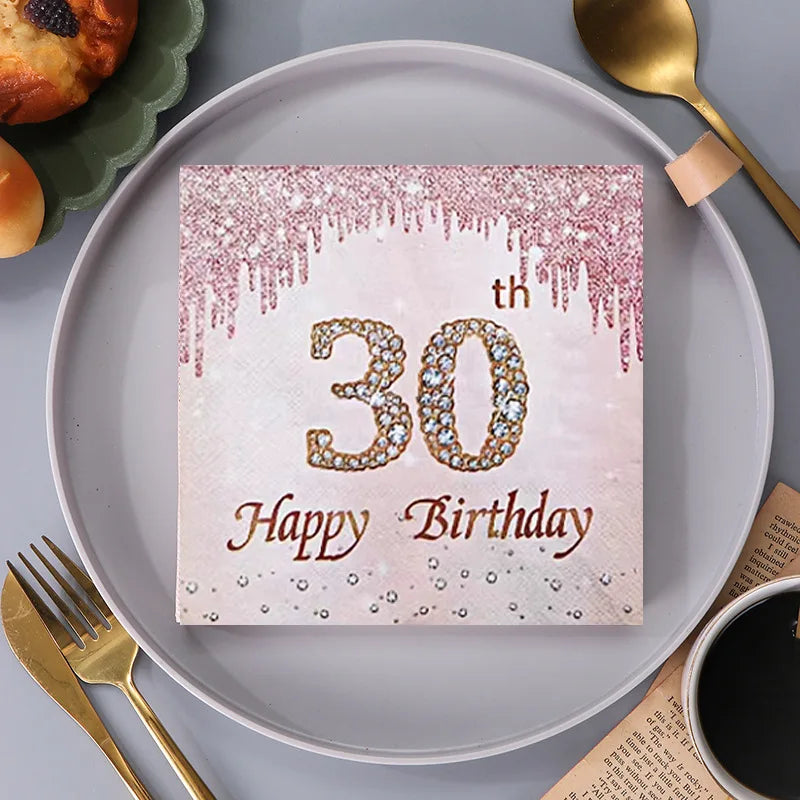 Serviette Jetable Or Rose 30th Chic