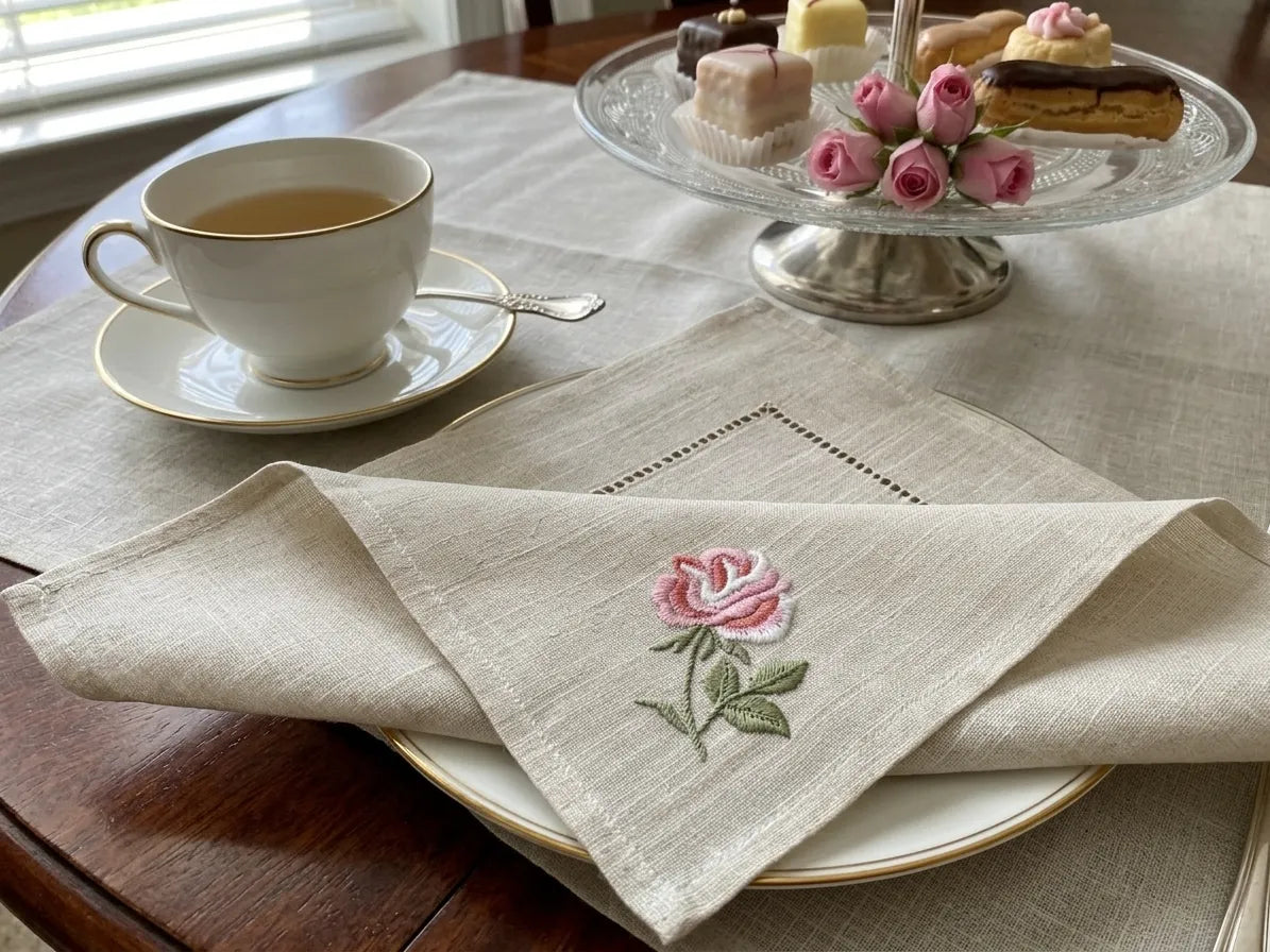 Serviette Saint-Valentin à Fleurs en Lin Original