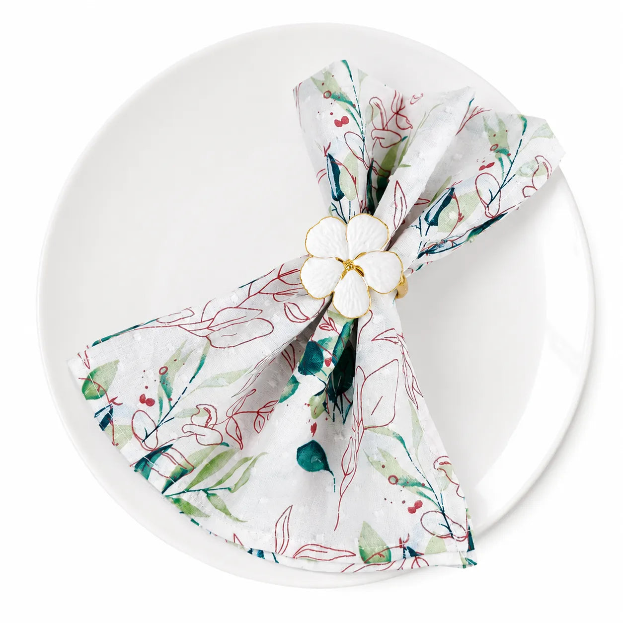 Serviette de Table Blanche à Feuillages Unique