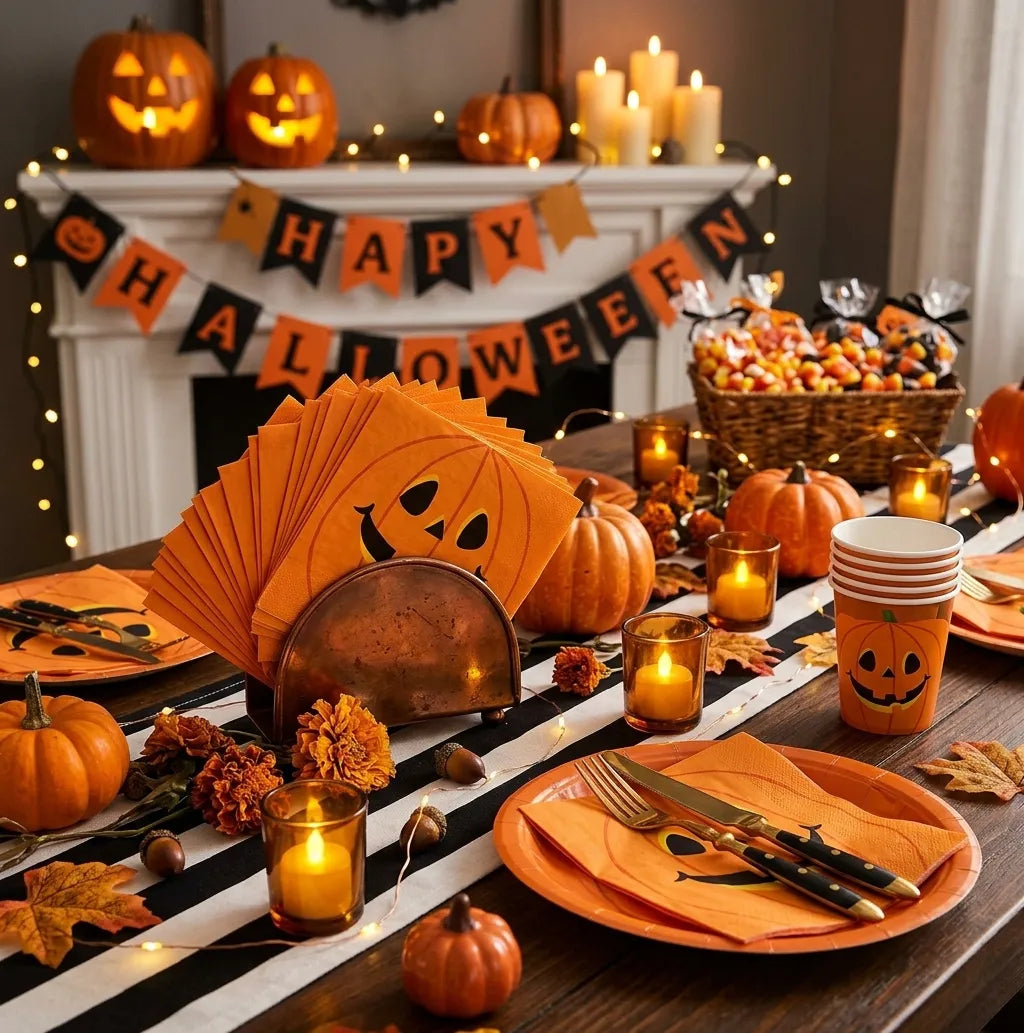 Serviette de Table Halloween Orange Jetable Unique