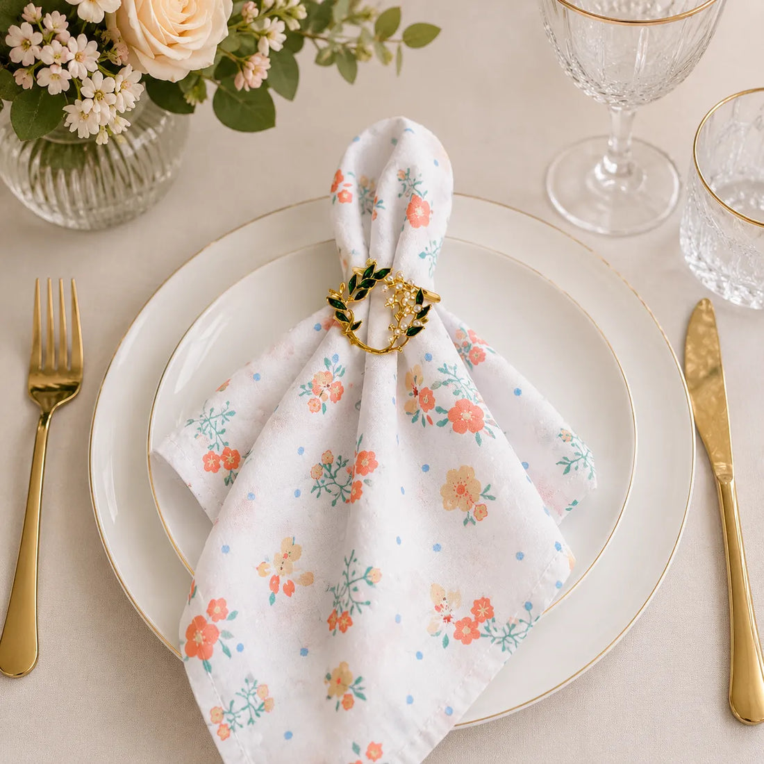 Serviette de Table à Petites Fleurs Minimaliste