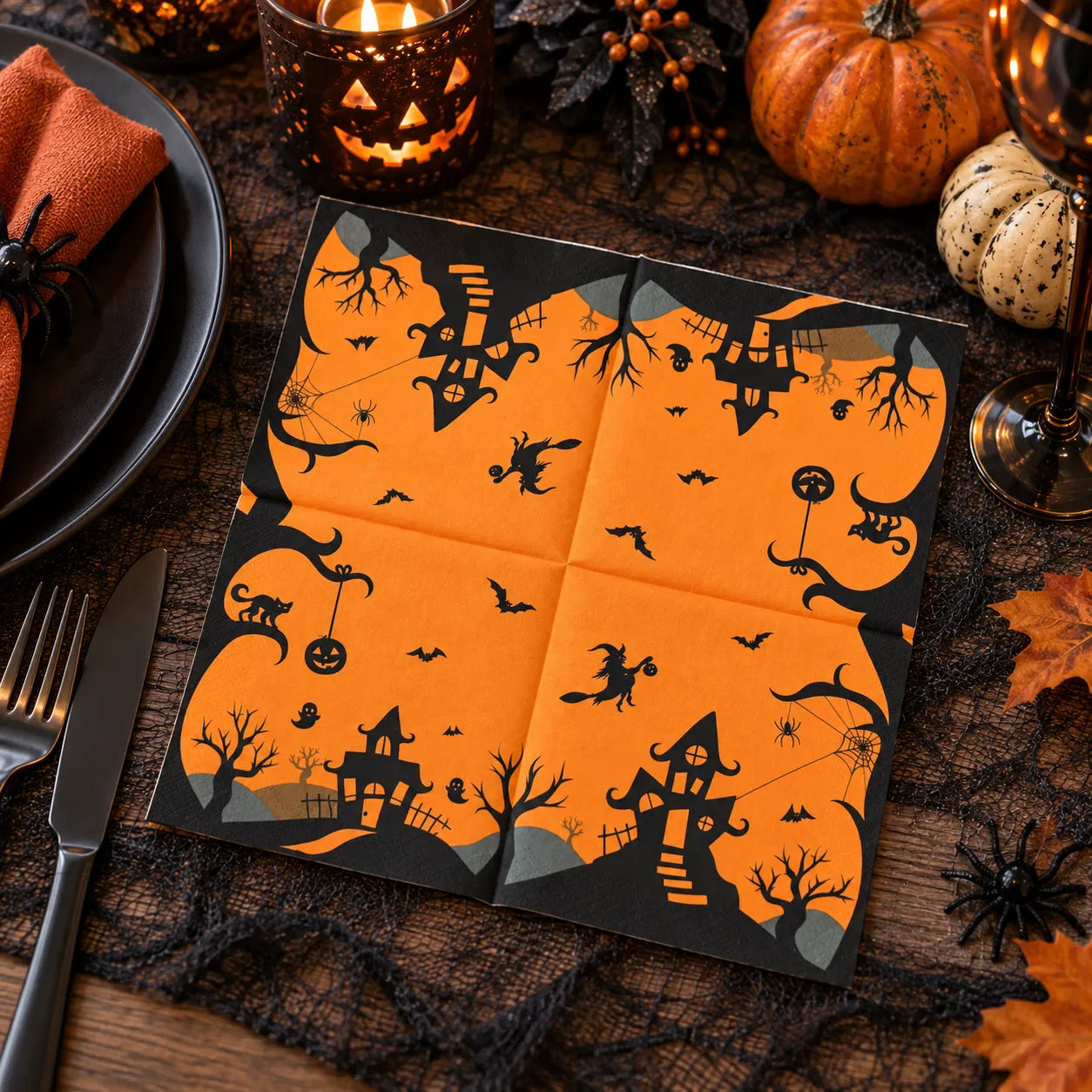 Serviette de table Orange et Noir fun