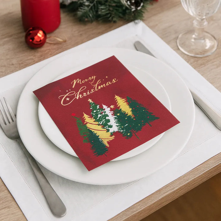 Serviette en Papier Bordeaux à Sapins