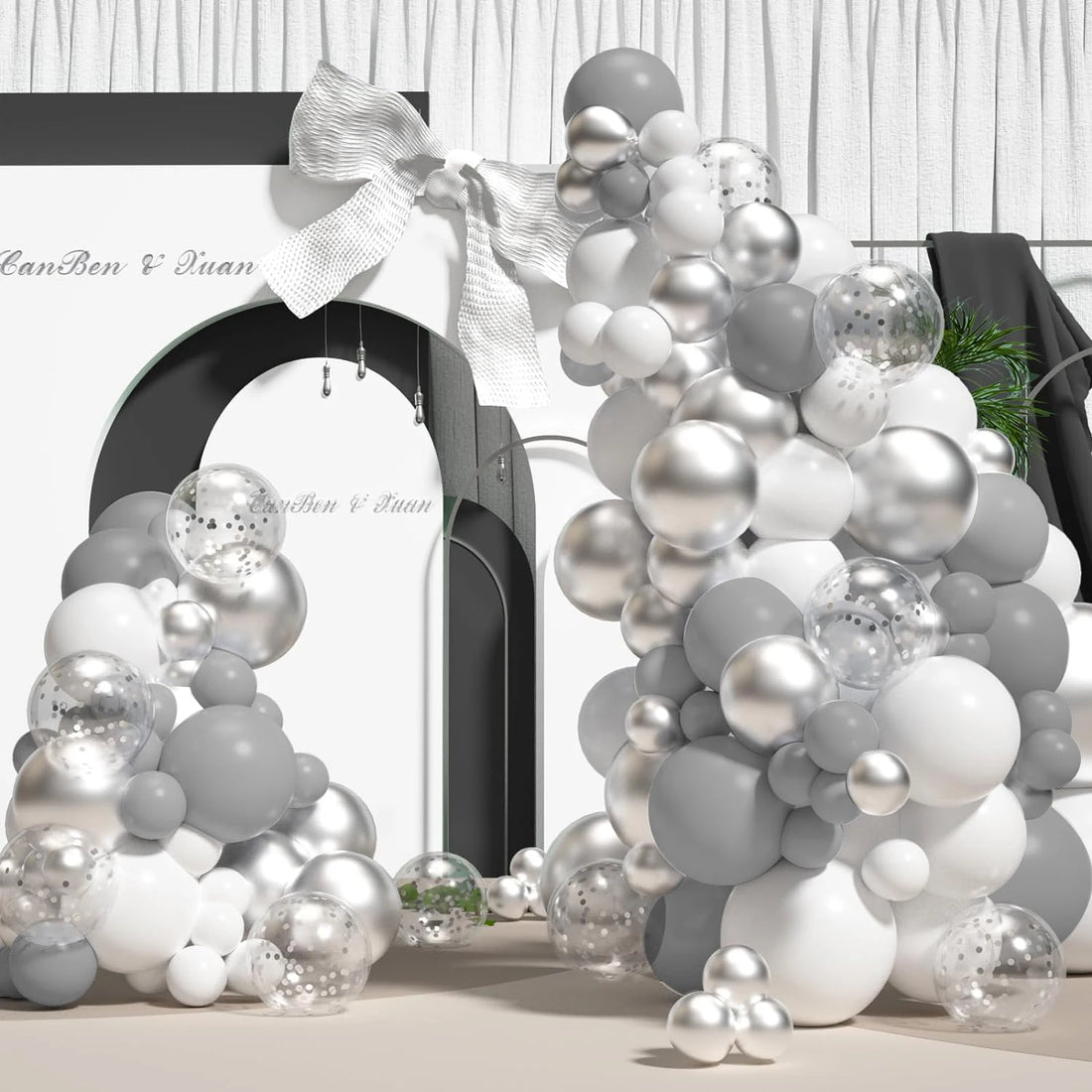 Set Arche Ballons Gris Argenté Design