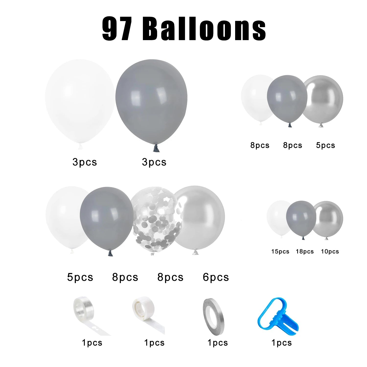 Set Arche Ballons Gris Argenté Unique