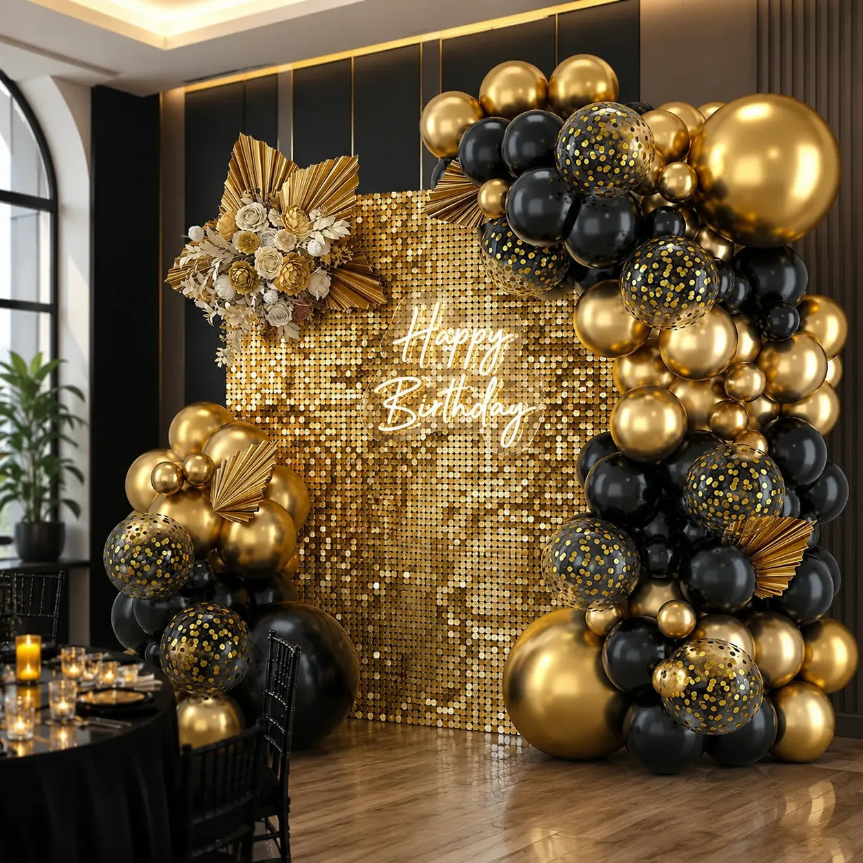 Set Ballons Arche Noir et Or Original
