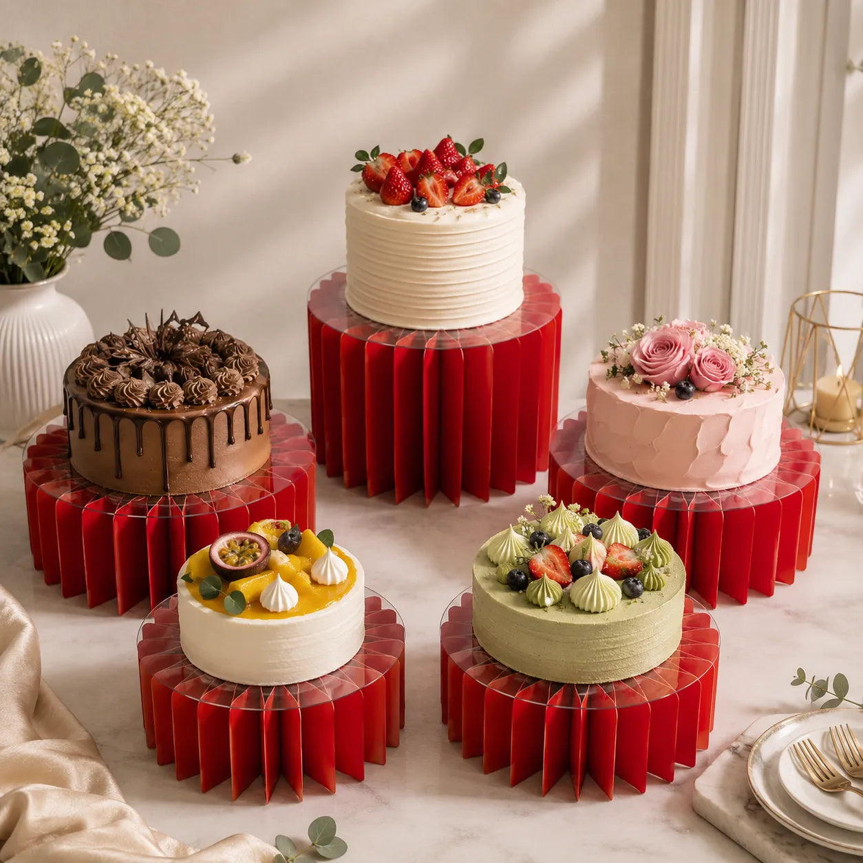 Set De Présentoirs à Gâteau Rouges vibrants