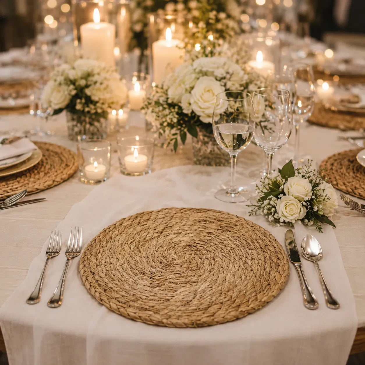 Set De Table Mariage en Rotin Tissé naturel