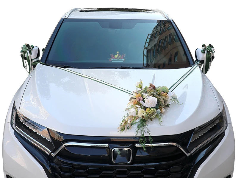 Set Fleurs Vertes pour Véhicule Mariage Chic