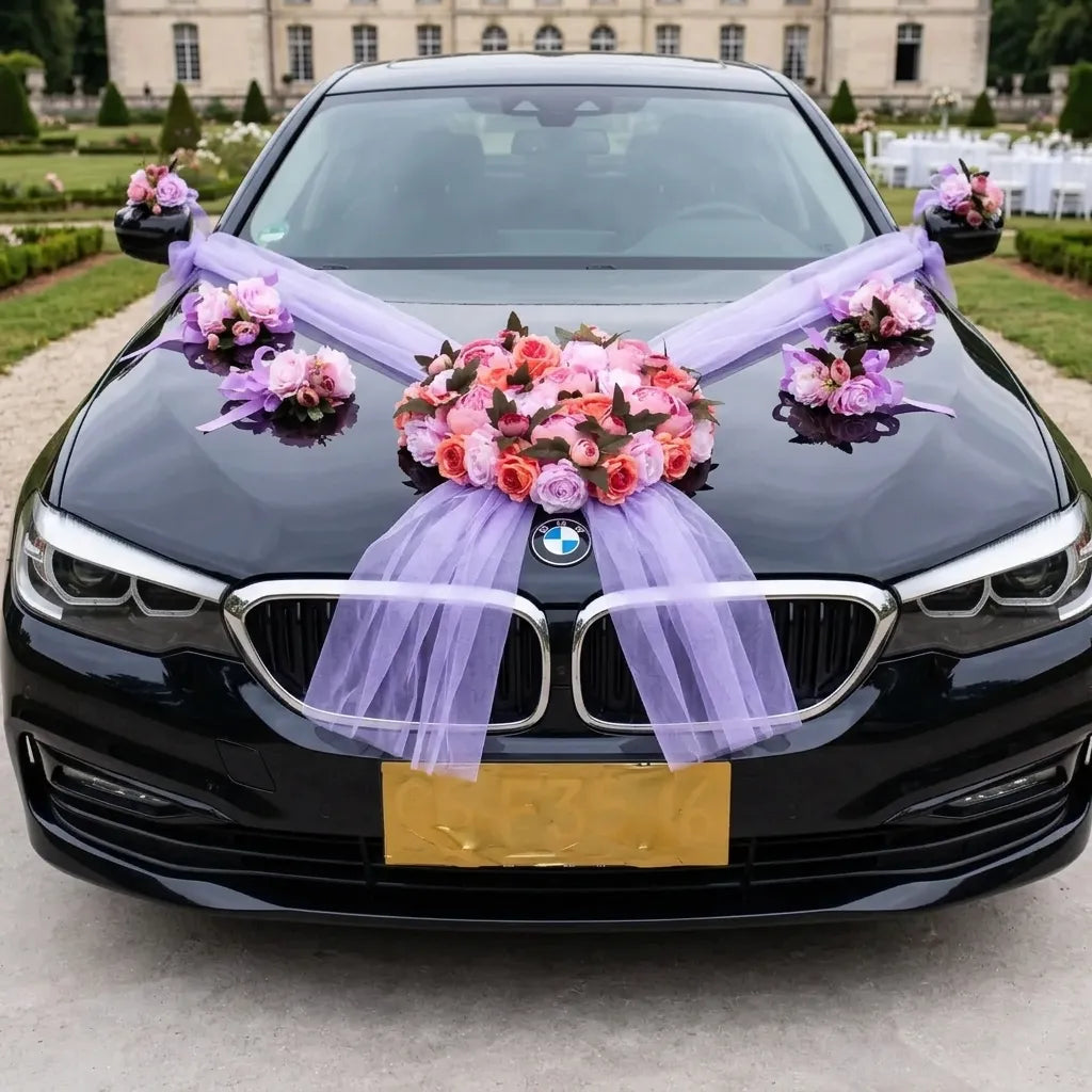 Set de Fleurs Romantiques Voiture Mariage Majestueux