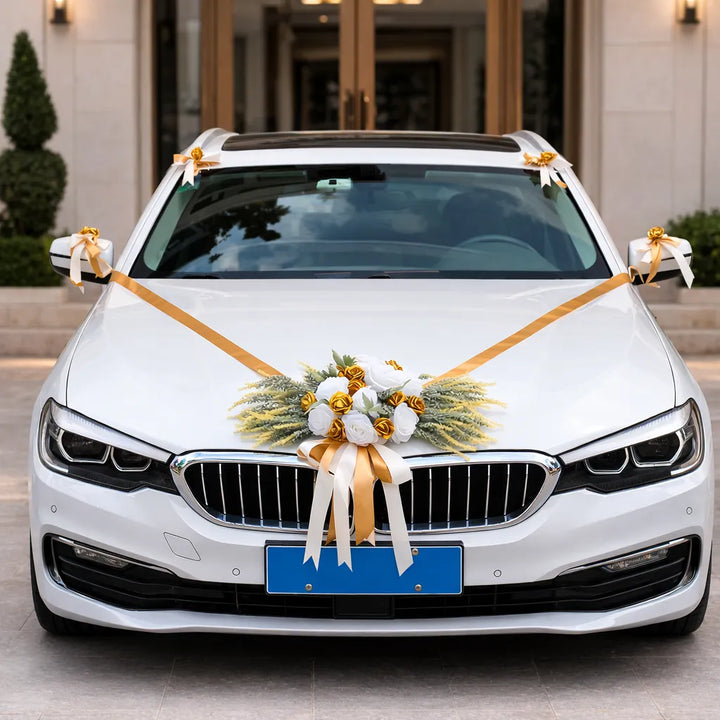 Set de Fleurs à Ruban Gold Voiture Mariage