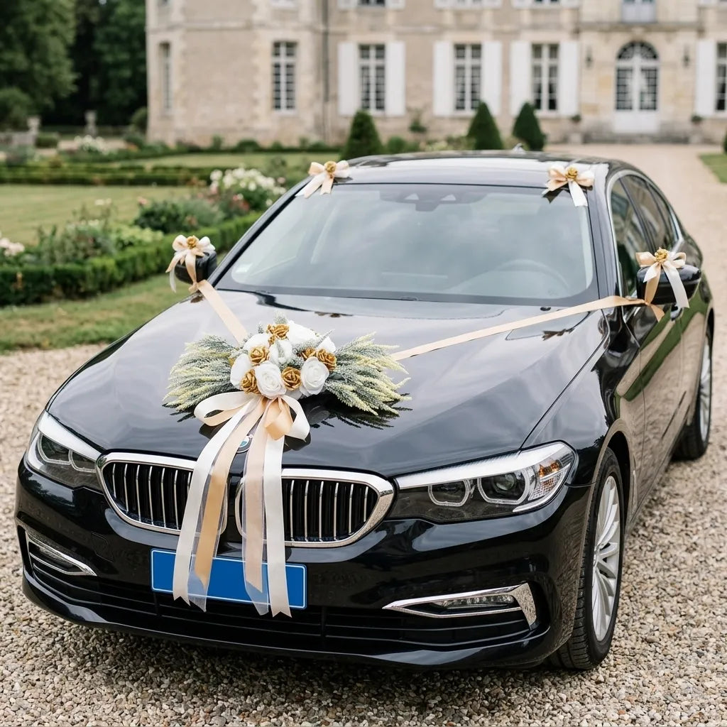 Set de Fleurs à Ruban Gold Voiture Mariage Majestueux