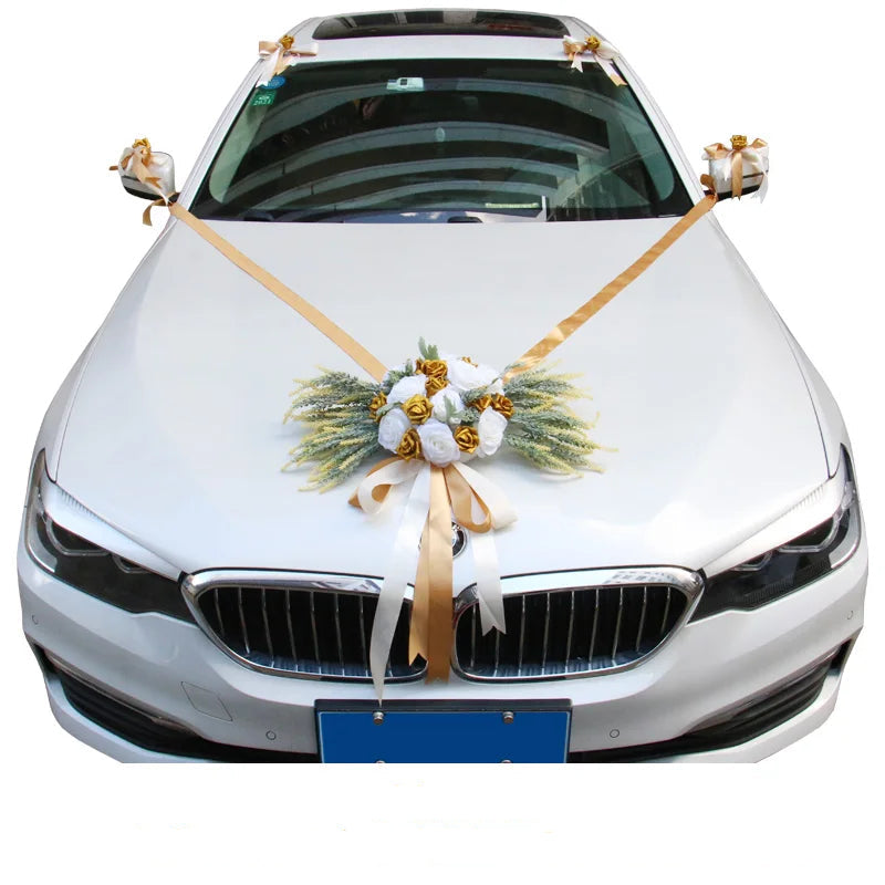 Set de Fleurs à Ruban Gold Voiture Mariage chic