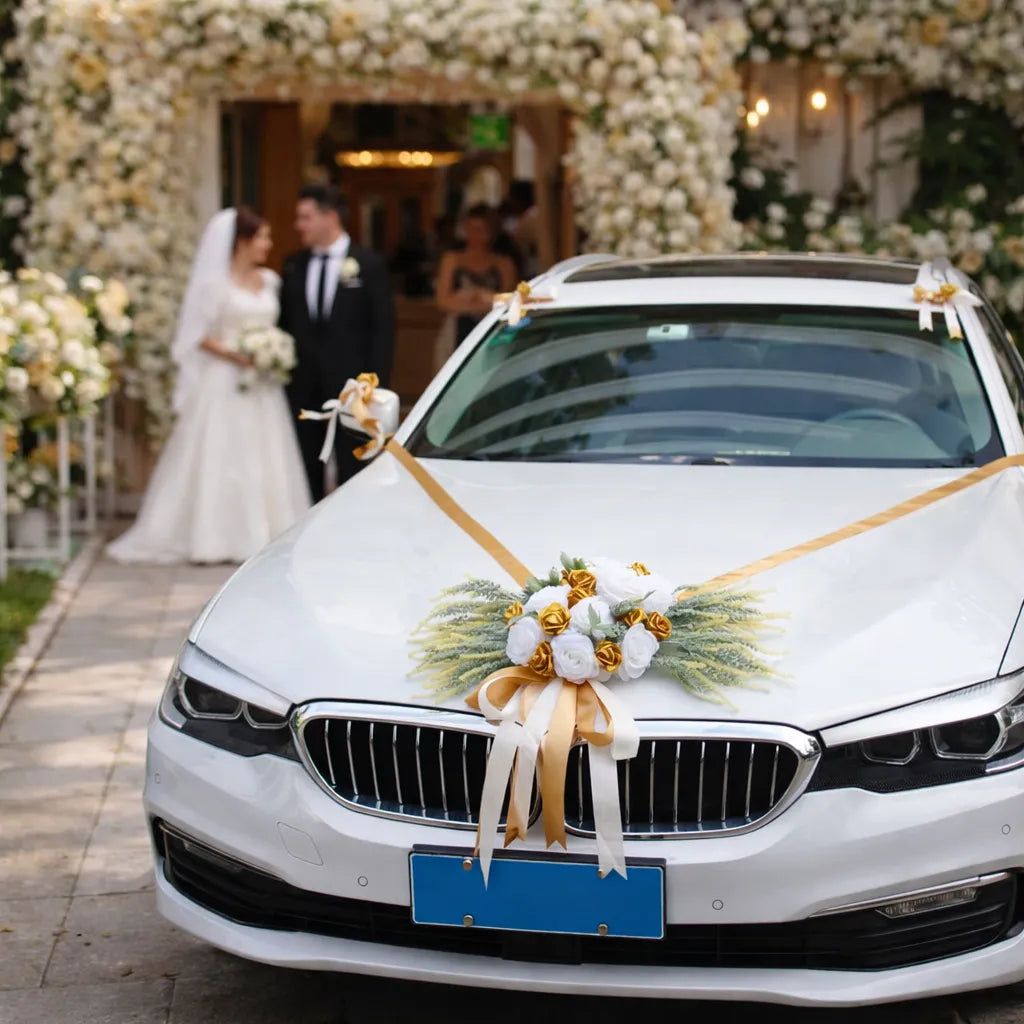Set de Fleurs à Ruban Gold Voiture Mariage élégant