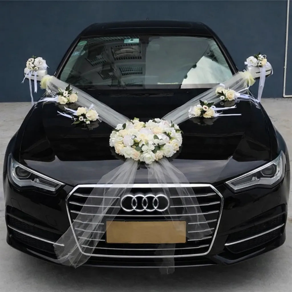 Set de Fleurs Voiture Mariage Blanches