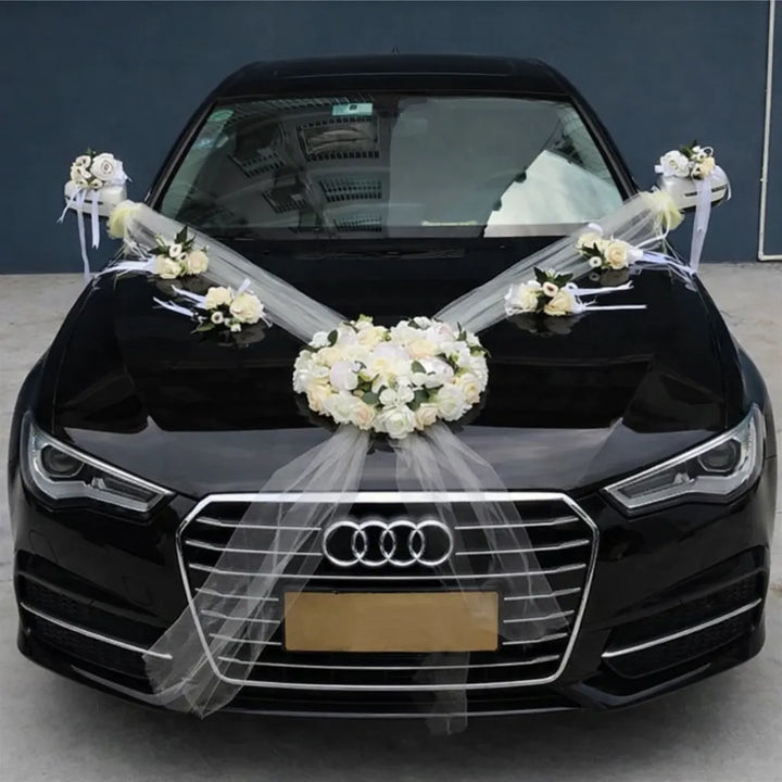 Set de Fleurs Voiture Mariage Blanches